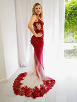 Priscilla dark red hand beaded lace mermaid dress