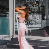 Baby pink satin two piece dress