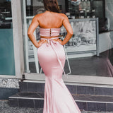 Baby pink satin two piece dress