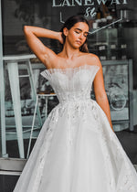 Zelda white sweet heart neckline wedding dress with a stiff pleated tulle in front princess dress for hire