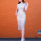 Silver beaded lace dress