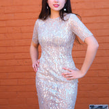 Silver beaded lace dress