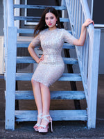 Silver beaded lace dress