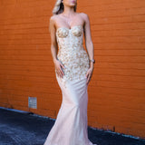 Sparkling gold bustier mermaid dress for hire