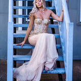 Sparkling gold bustier mermaid dress for hire