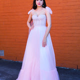 Polka dot baby pink bustier dress with lace up back