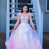 Polka dot baby pink bustier dress with lace up back