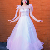 Polka dot baby pink bustier dress with lace up back