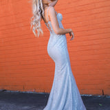 Sparkling silverbustier mermaid dress for hire