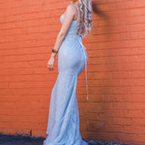 Sparkling silverbustier mermaid dress for hire