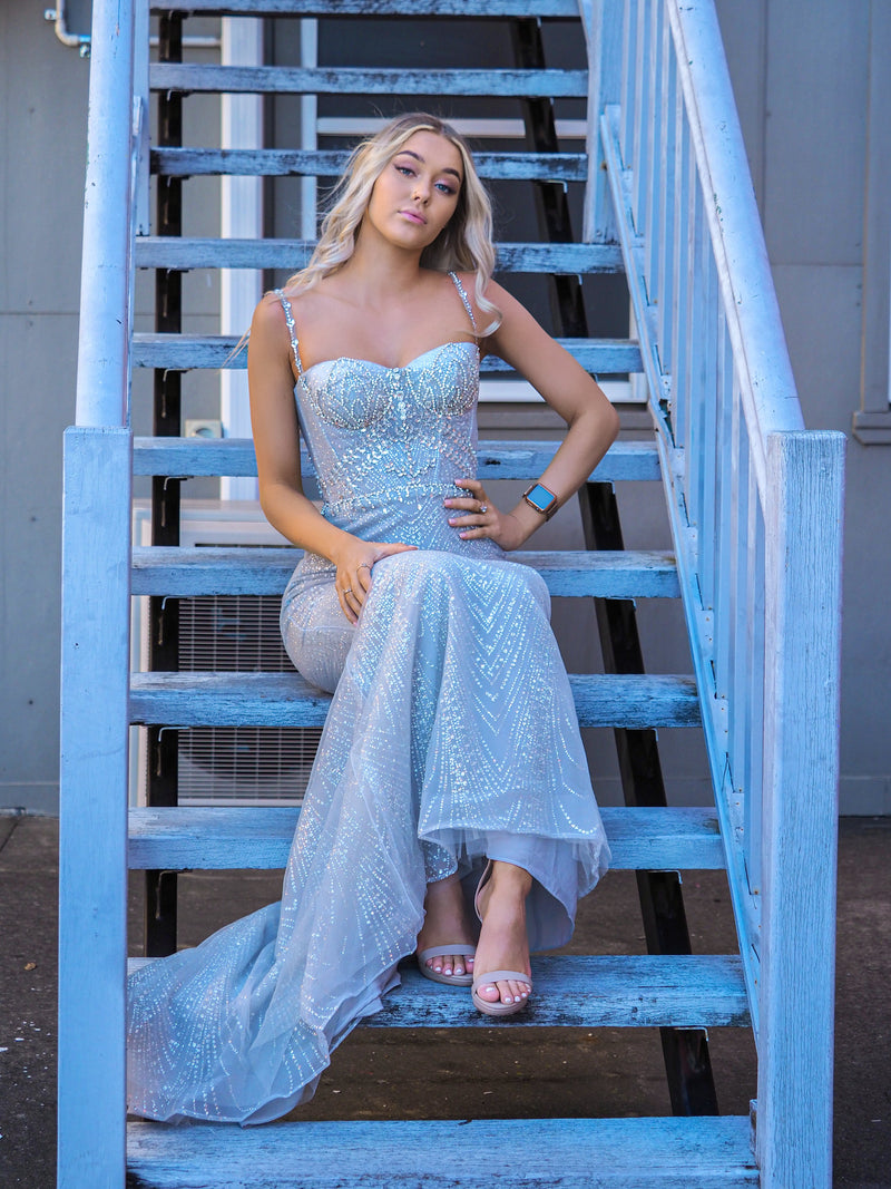 Teal and hot sale silver dress