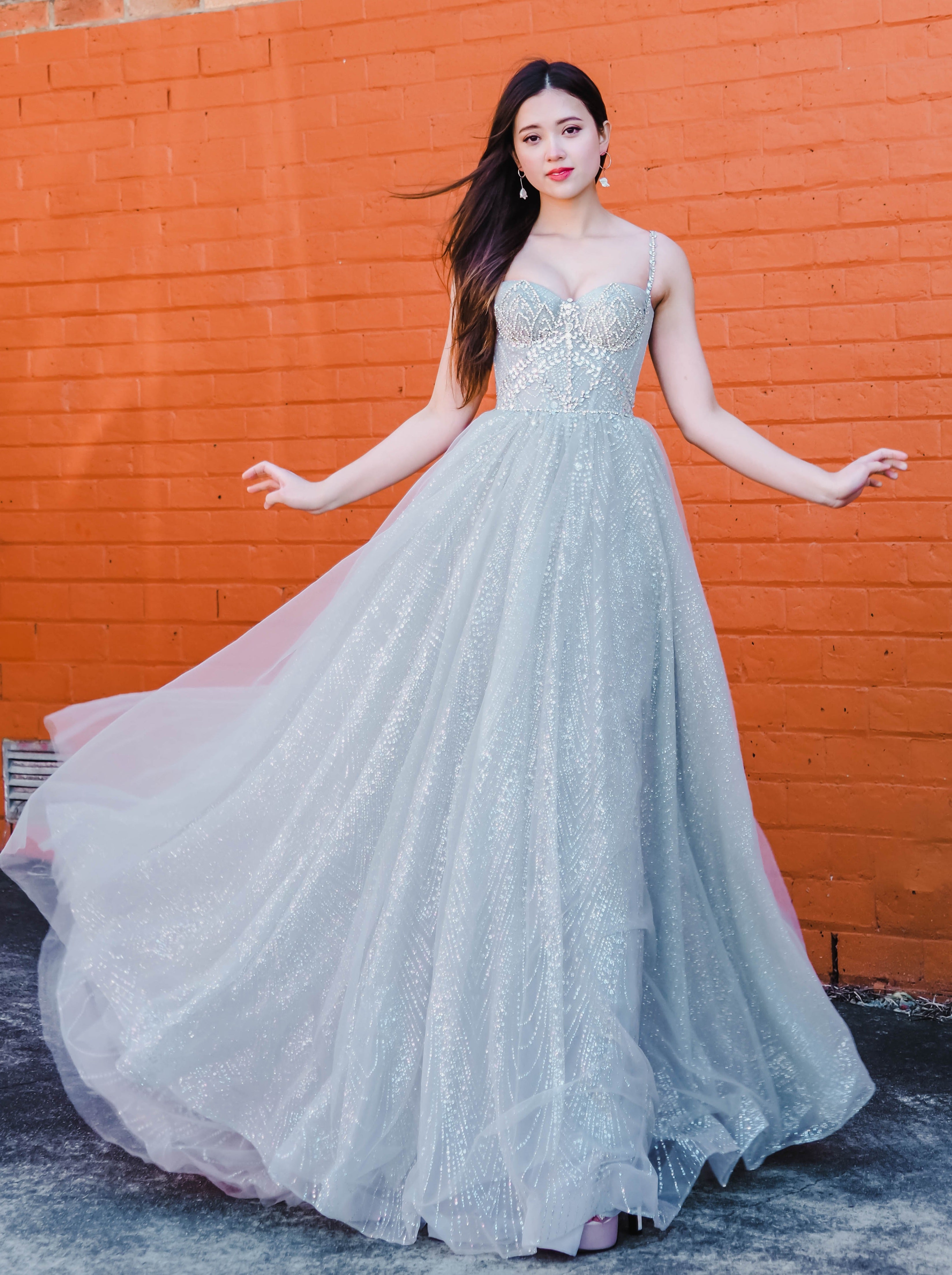 silver moon dress Shimmering Celestial Star & Moon Glitter Formal Gown