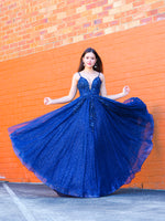 Jayleen sparkling navy blue 3D flower princess dress
