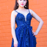 Sparkling navy blue 3D flower princess dress