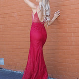 Deep Red V neckline with Open back mermaid dress for hire