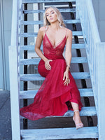 Alissa Deep Red V neckline with Open back mermaid dress for hire