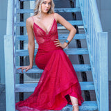 Deep Red V neckline with Open back mermaid dress