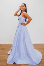 Lilac metallic taffeta bustier dress for hire