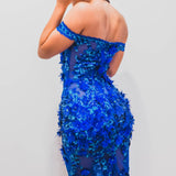 Vibrant Royal Blue Feather Dress for hire