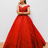 Dark red with hand made 3D flower bodice princess dress