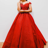 Dark red with hand made 3D flower bodice princess dress