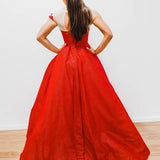 Dark red with hand made 3D flower bodice princess dress