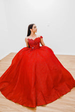 Codelia dark red with hand made 3D flower bodice princess dress for hire