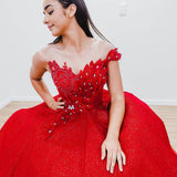 Dark red with hand made 3D flower bodice princess dress
