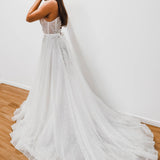 Sparkling white V neck wedding dress