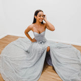 Silver bustier top tulle with a slit