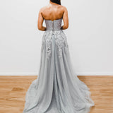Silver bustier top tulle with a slit