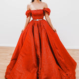 Nyxa dark red with hand made 3D flower bodice princess dress for hire