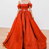 Nyxa dark red with hand made 3D flower bodice princess dress for hire