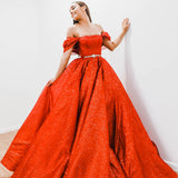 Nyxa dark red with hand made 3D flower bodice princess dress for hire