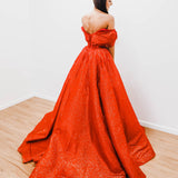 Nyxa dark red with hand made 3D flower bodice princess dress for hire
