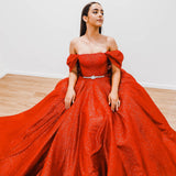 Nyxa dark red with hand made 3D flower bodice princess dress for hire