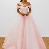 Baby pink with off the shoulder princess dress for hire