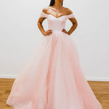 Baby pink with off the shoulder princess dress for hire