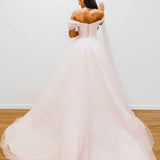 Baby pink with off the shoulder princess dress for hire