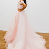 Baby pink with off the shoulder princess dress for hire