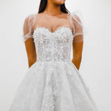 White Flowery lace Wedding Dress with short shoulder sleeves