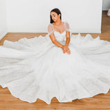 White Flowery lace Wedding Dress with short shoulder sleeves for hire