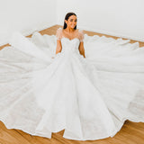 White Flowery lace Wedding Dress with short shoulder sleeves