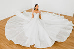 White Flowery lace Wedding Dress with short shoulder sleeves
