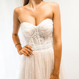 Blush tulle bustier corset dress for hire