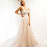 Blush tulle bustier corset dress for hire
