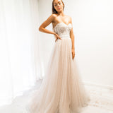 Blush tulle bustier corset dress for hire