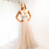 Blush tulle bustier corset dress for hire