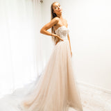 Blush tulle bustier corset dress for hire