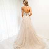 Blush tulle bustier corset dress for hire